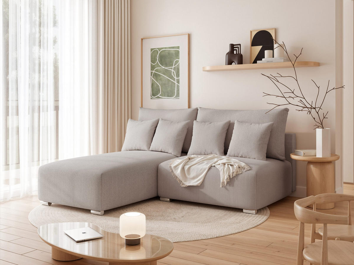 ECKSOFA ELVO mit Schlaffunktion und Bettkasten Hellgrau - Hellgrau, Holzwerkstoff/Kunststoff (208/190cm) - Idohome