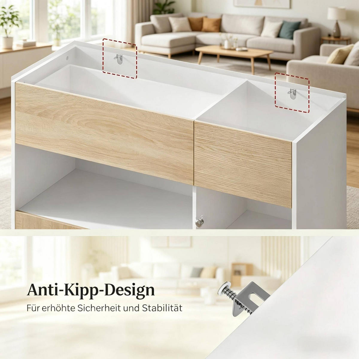 SIDEBOARD 100/40/80 cm Weiß + Eiche aus Holzwerkstoff mit offenem Fach - Weiß, Holzwerkstoff (40/80/100cm) - OKWISH