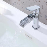 WASCHBECKENARMATUR mit Wasserfallauslauf, Einhebelmischer, verchromt - Silberfarben, Metall (5/13/15cm) - TVTIUO