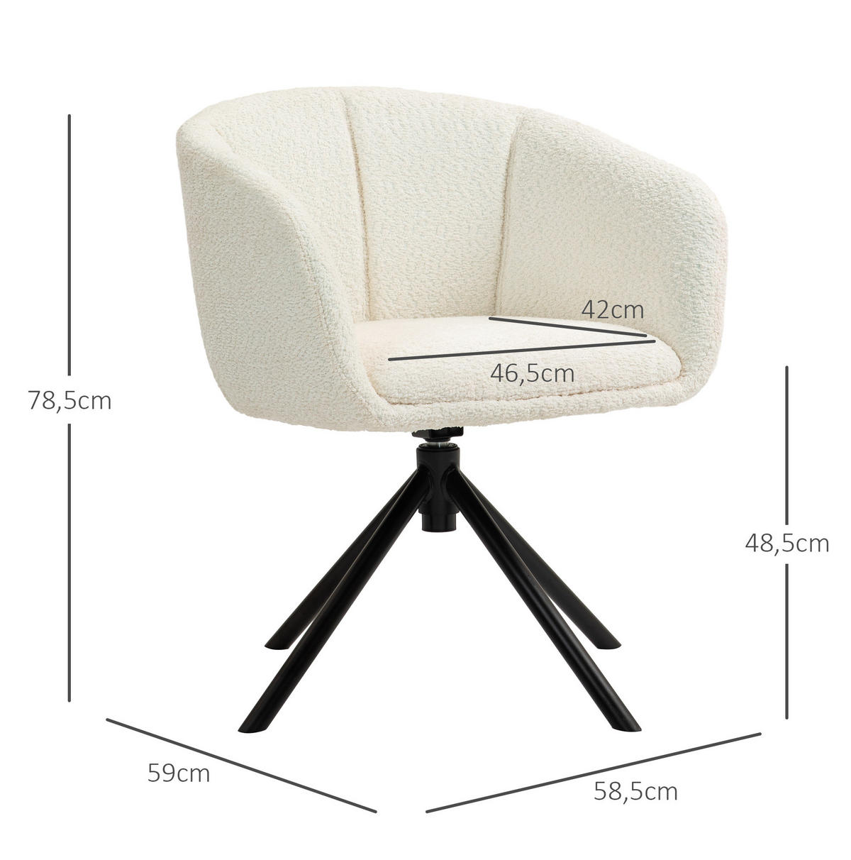 SESSEL 58,5/59/78,5 cm in Cremeweiß mit 360° Drehfunktion - Creme, Kunststoff (58.5/78.5/59cm) - BEAOK