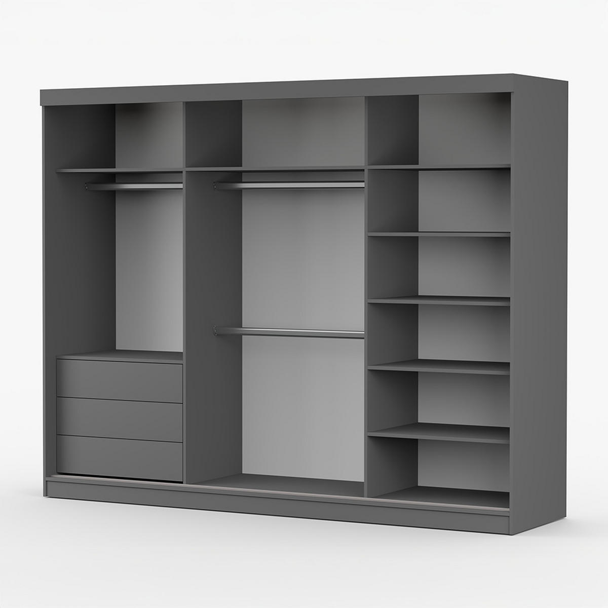 SKŘÍŇ s otočnými dveřmi Milan 250 cm 250/215/64 cm, 3dveřová, šedé - šedá, kompozitní dřevo (250/215/64cm) - imoebel24