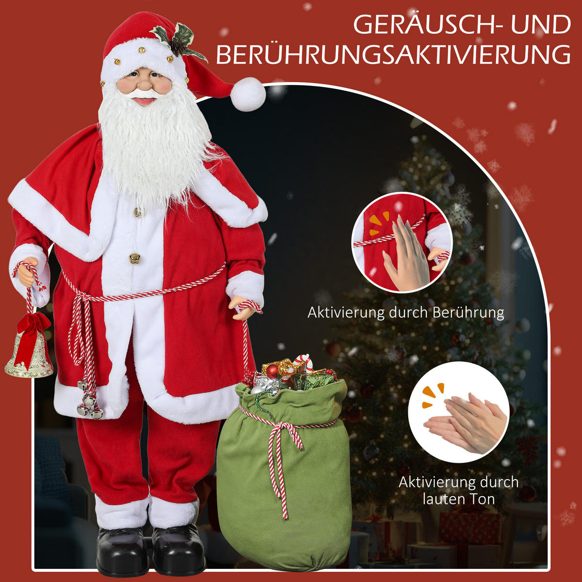 WEIHNACHTSMANN Rot 55.0/21.0/140.0cm - Rot, Textil (21/140/55cm)