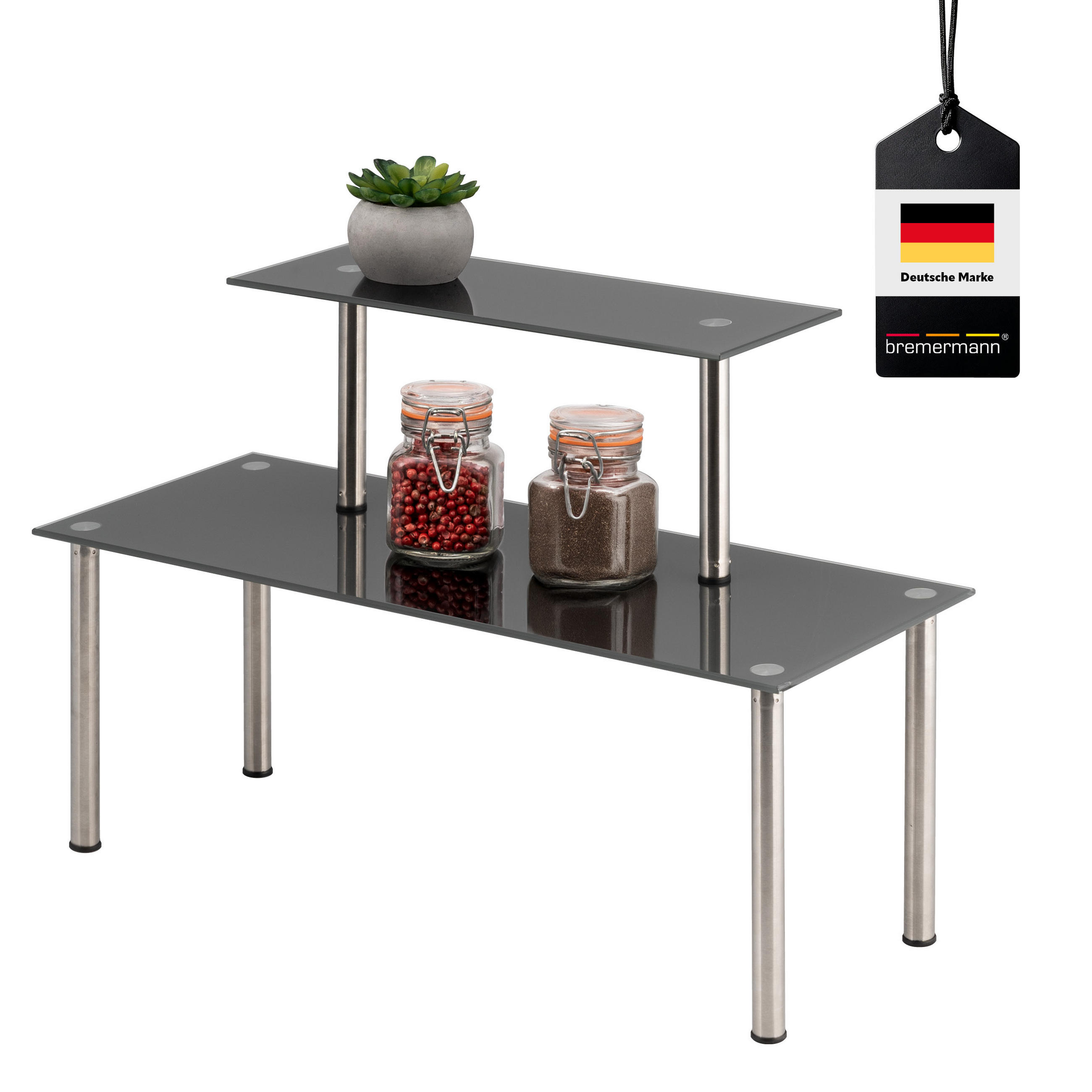 GLAS-REGAL, grau, Edelstahl, Kunststoff - Grau, Glas (52/35/19cm) - bremermann