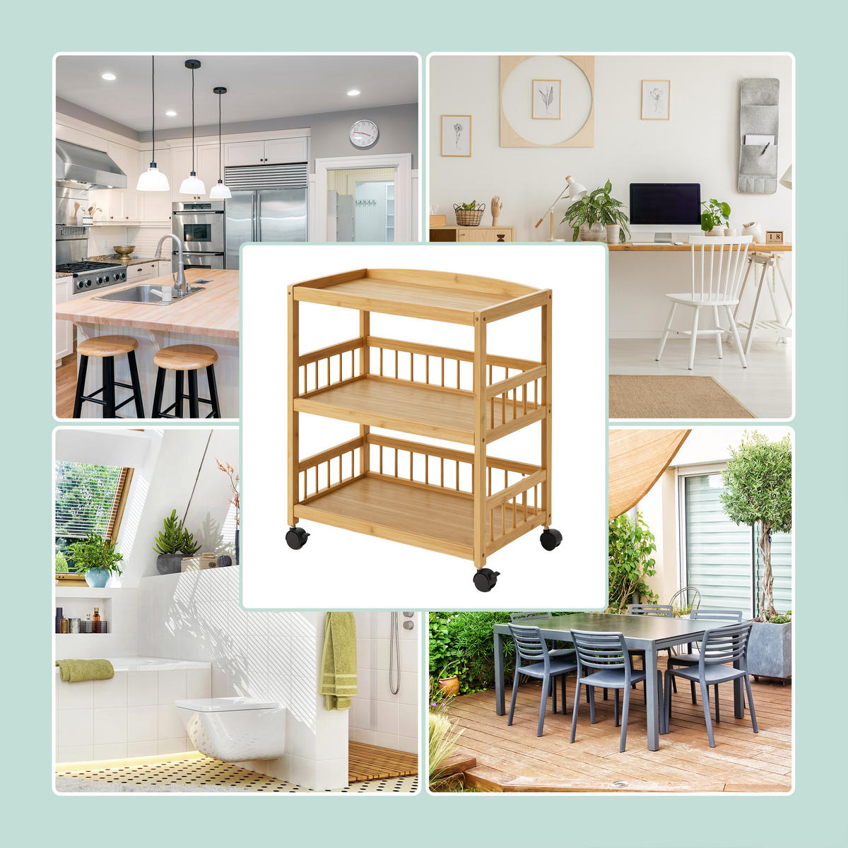 KUCHYŇSKÝ vůz - světle hnědá, dřevo/plast (53/80/30cm) - Relaxdays