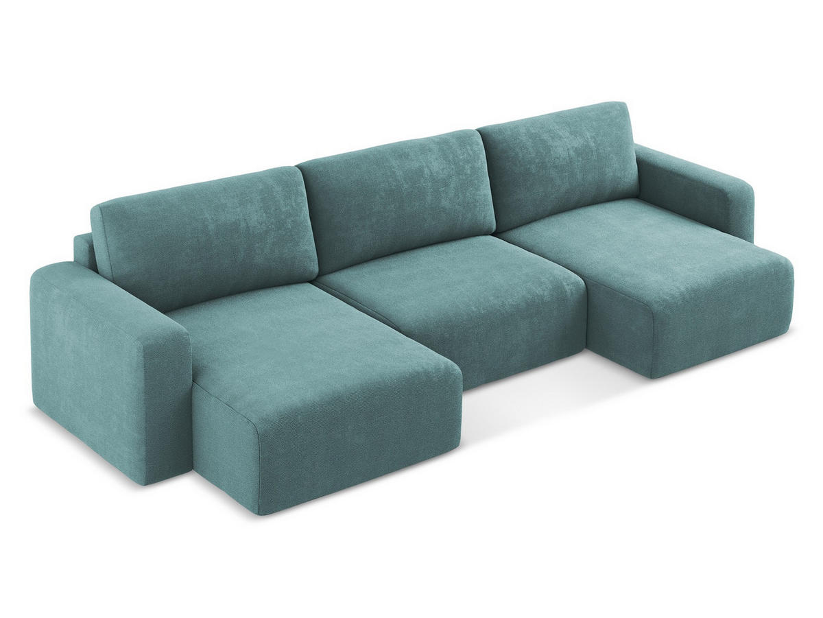 WOHNLANDSCHAFT Chenille Stoff Blau - Blau/Beige, Kunststoff/Textil (332/79/149cm) - Makamii