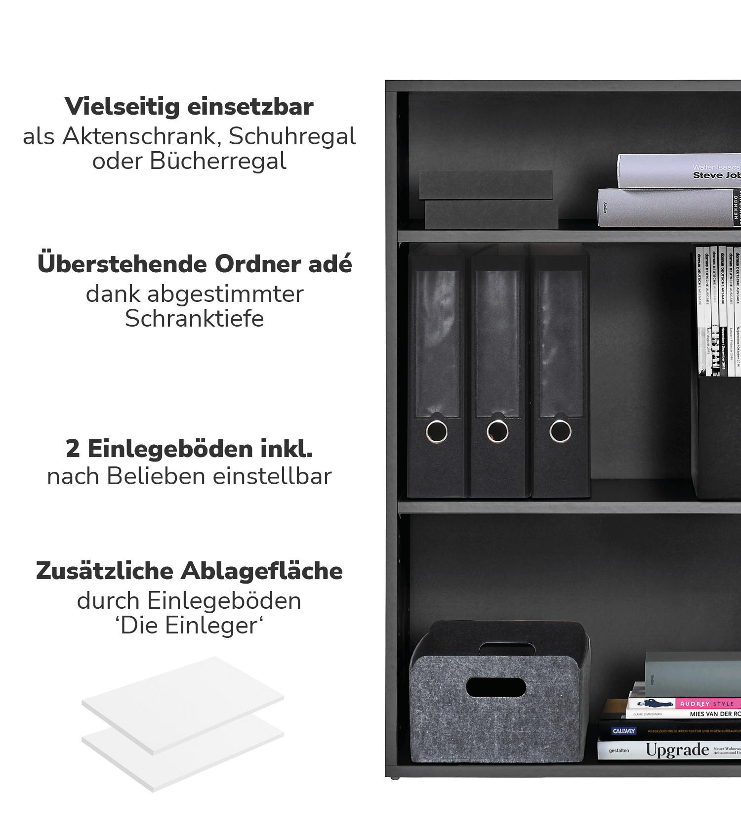 BÜCHERREGAL Der Bücherwurm - Anthrazit, Holzwerkstoff (60/91/34.5cm) - Mokebo