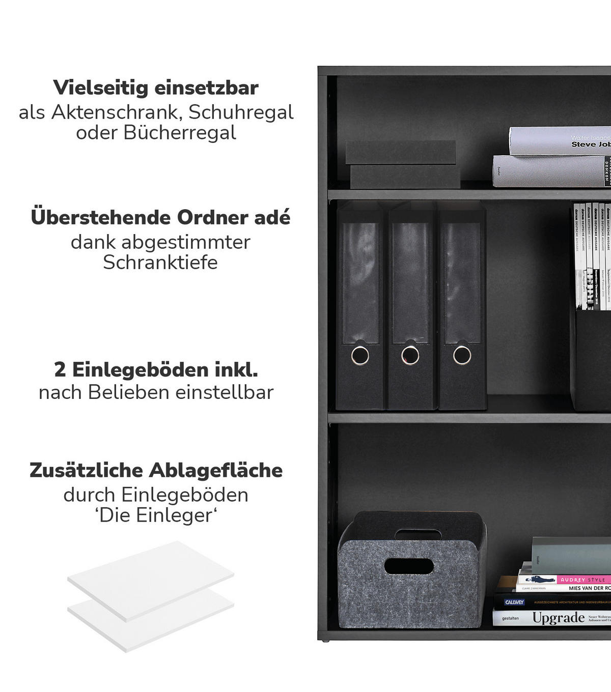 BÜCHERREGAL Der Bücherwurm - Anthrazit, Holzwerkstoff (60/91/34.5cm) - Mokebo