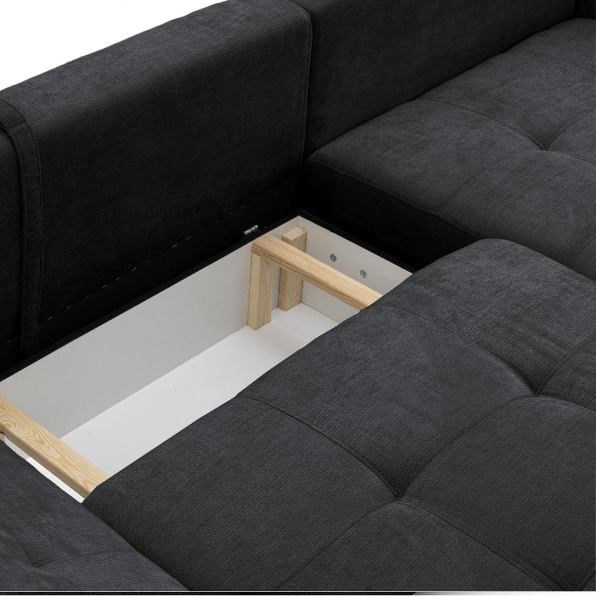 ECKSOFA NICE L Rechts mit Schlaffunktion 137x204 Chenille Anthrazit - Anthrazit/Schwarz, Holz/Textil (165/260cm) - Muffo