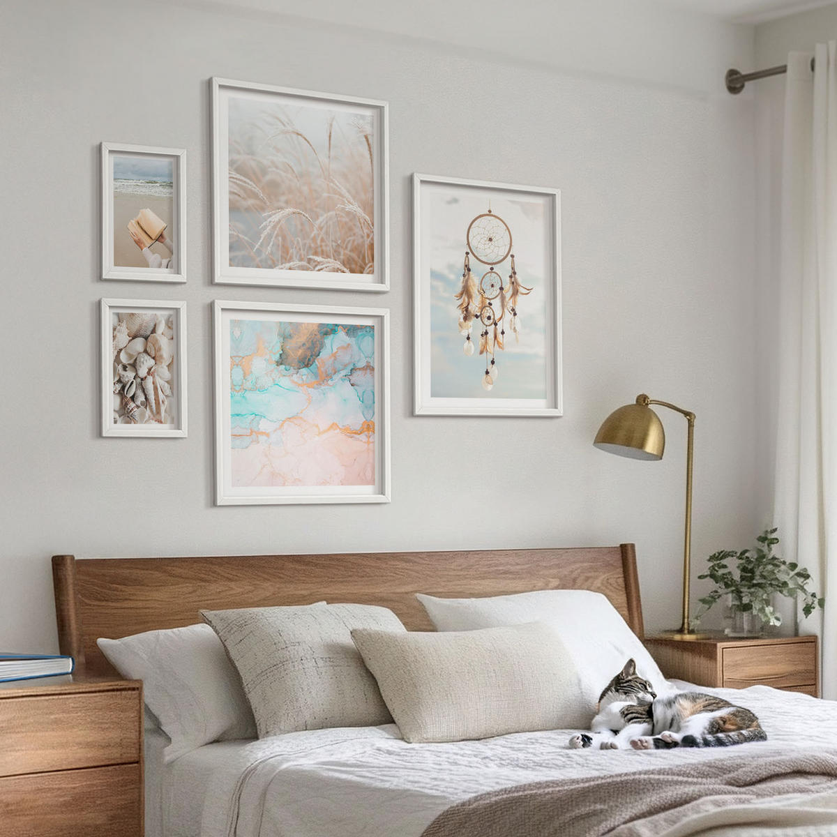 WANDBILDER 5er-Set - 50x50 cm & 20x30 cm & 40x60 cm Weißer Rahmen - Stadtansichten, Brücken, Eiffelturm, Auto - Weiß, Kunststoff (40/60cm) - ArtPrintCave