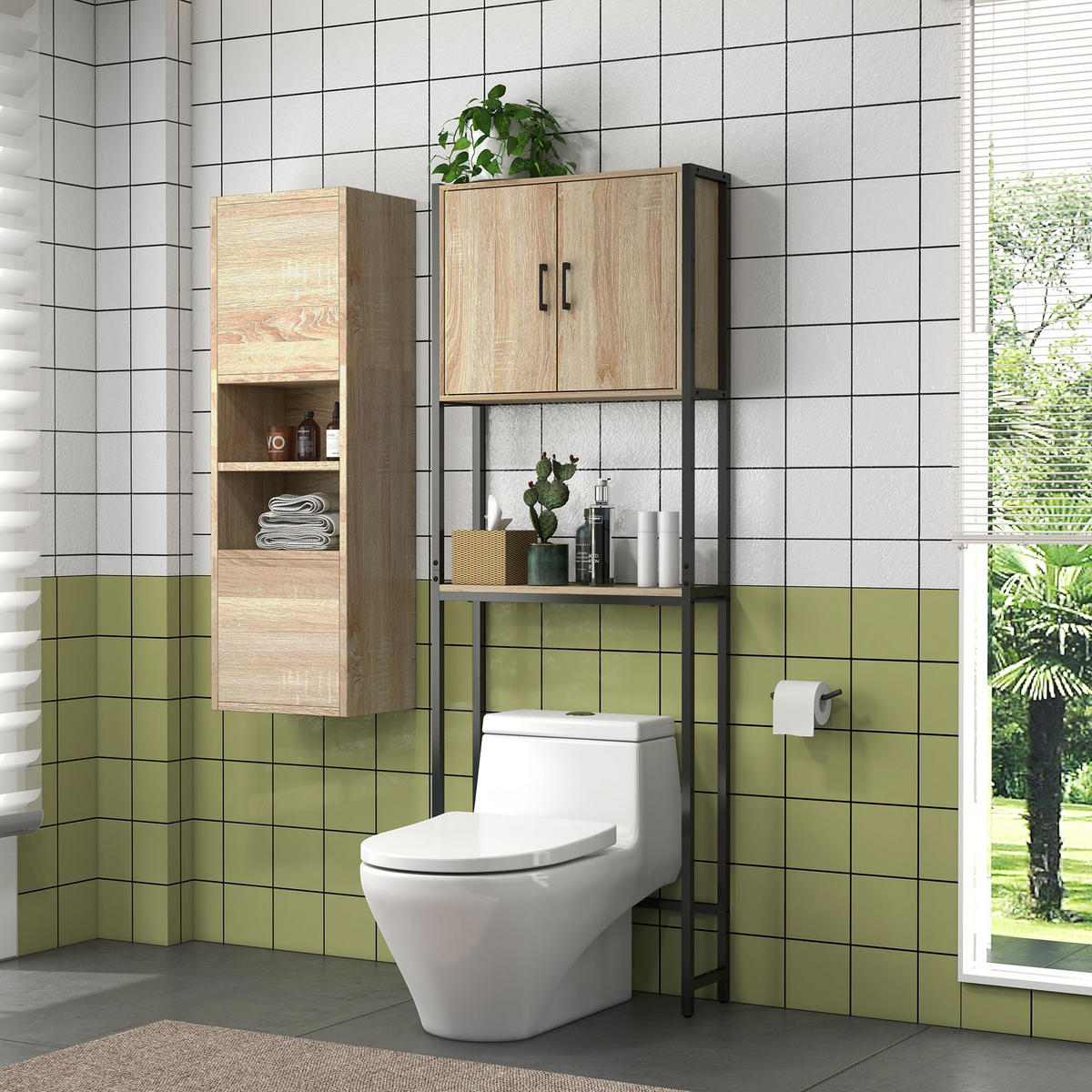 BADEZIMMERREGAL DE-15877 industrieller Stil Eichenoptik - Naturfarben, Holzwerkstoff (19/178/64cm) - ComfortXL