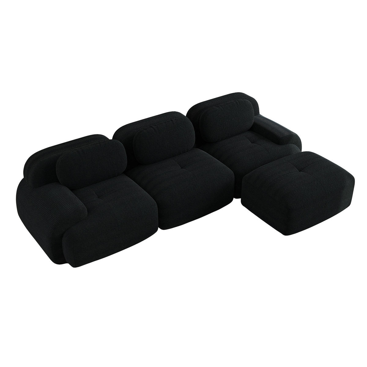 ECKSOFA 298/178/70 cm Schwarz Cord mit extra-breiten Armlehnen - Schwarz, Textil/Metall (298/178cm) - Oxeza