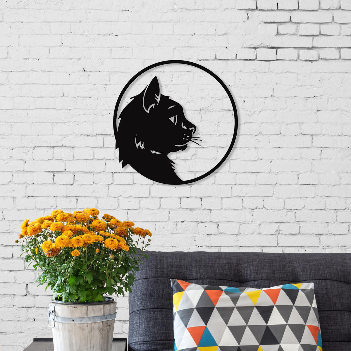 WANDDEKORATION Metall Nr. 24 Cat Profile Schwarz 46/3/46 cm - Schwarz, Metall (46/46/3cm) - Decortie