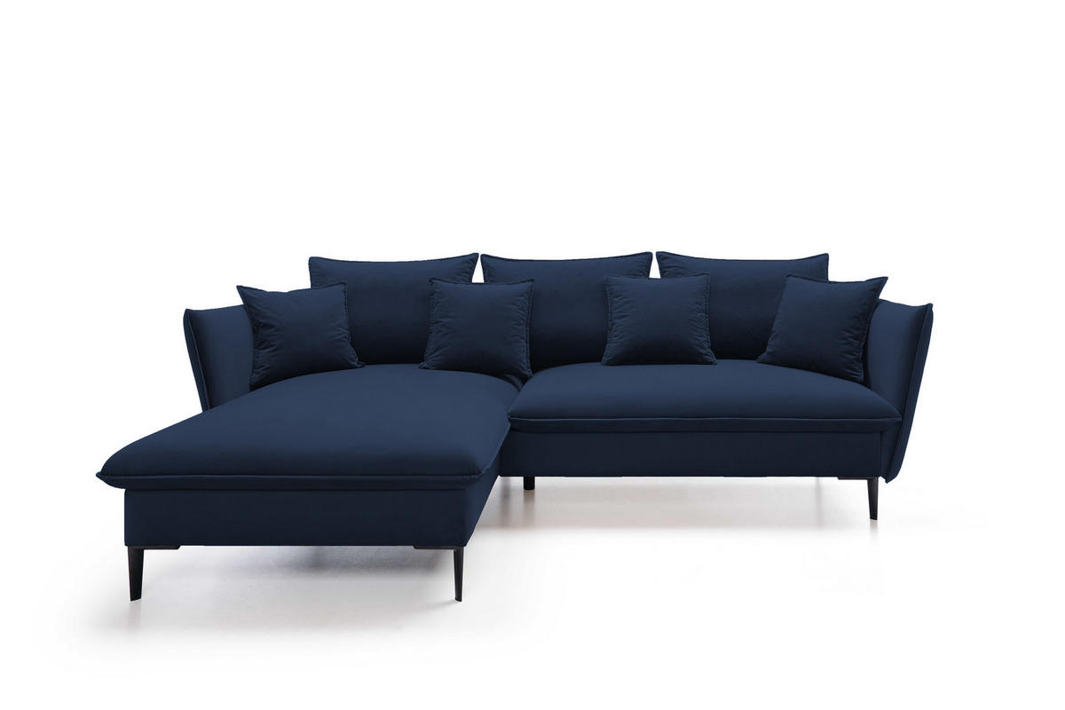 ECKSOFA GLOSS mit Schlaffunktion, Ottomane & goldenen Füßen – Samtsofa im GLOSSour-Stil mit Zierkissen, 258x167x91cm, Linke, DUNKELGRAU - Dunkelgrau, Holz/Textil (167/258cm) - DomoHome