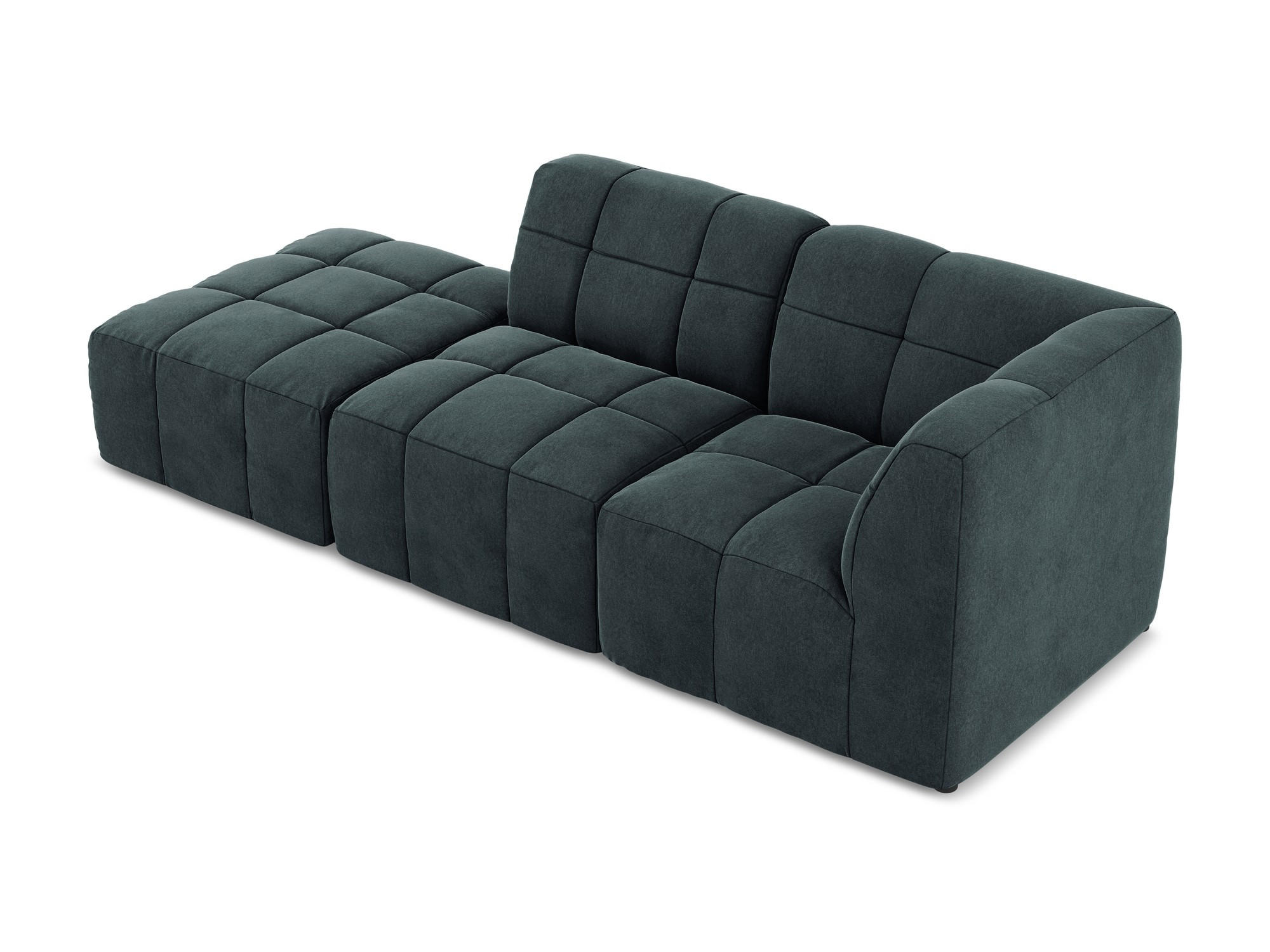 ECKSOFA Links Samt Stoff Blau - Petrol/Schwarz, Holzwerkstoff/Kunststoff (240/90cm) - Makamii