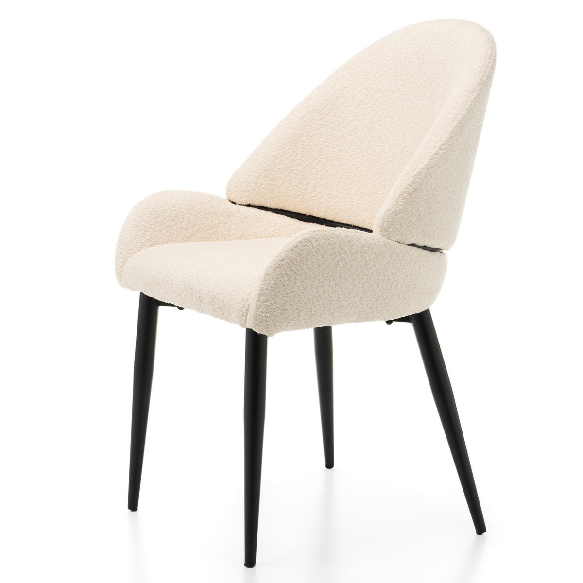 STUHL BERGAMO gepolsterter mit Steppung - hellbeige - Boucle - Ecru/Schwarz, Textil/Metall (56/91/61cm) - NEW HOME
