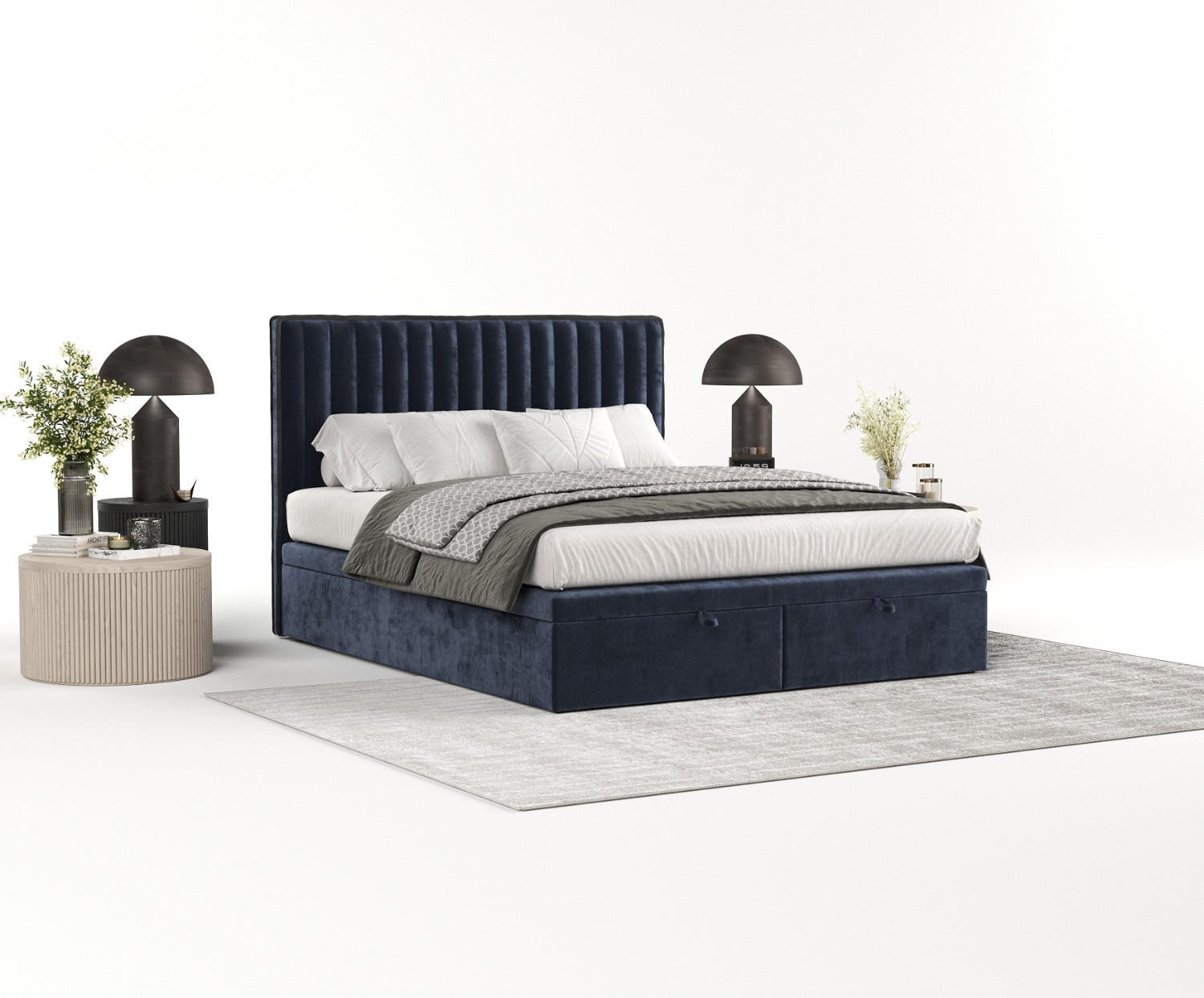 POLSTERBETT Keva mit Stauraum 200/200 cm Marineblau im Lotta Stoff - Schwarz/Dunkelblau, Holz/Holzwerkstoff (200/200cm) - AltaBeds