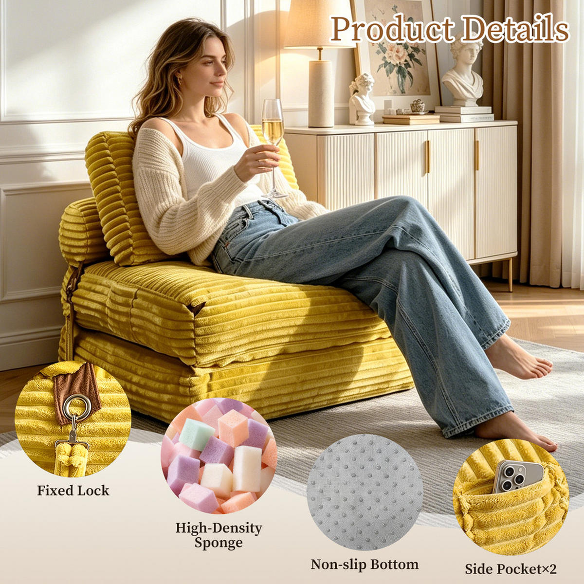 SITZSACK 87x86x40cm Bequem Platzsparend - Gelb, Textil (86/33/87cm) - Raelunyi