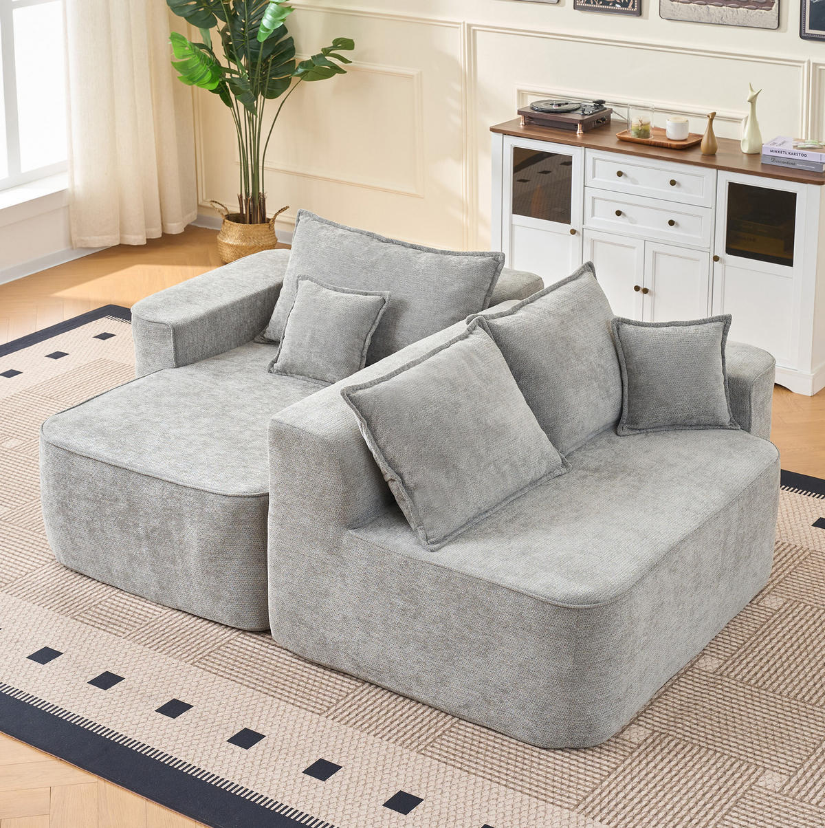 ECKSOFA 262/144/65 cm grau aus Chenille mit Modulfunktion - Grau, Textil (144/262cm) - OKWISH