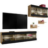 WOHNWAND 4-er Set, TIVOLI SET3 Wotan + Schwarz, Offener Raum - Schwarz, Glas/Holzwerkstoff (240/195/35cm) - Komodee