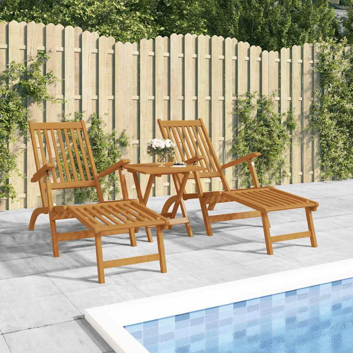 GARTENLIEGEN Mit Fussteil 2er set Massivholz Akazie - Braun, Holz (55/72/168cm) - vidaXL
