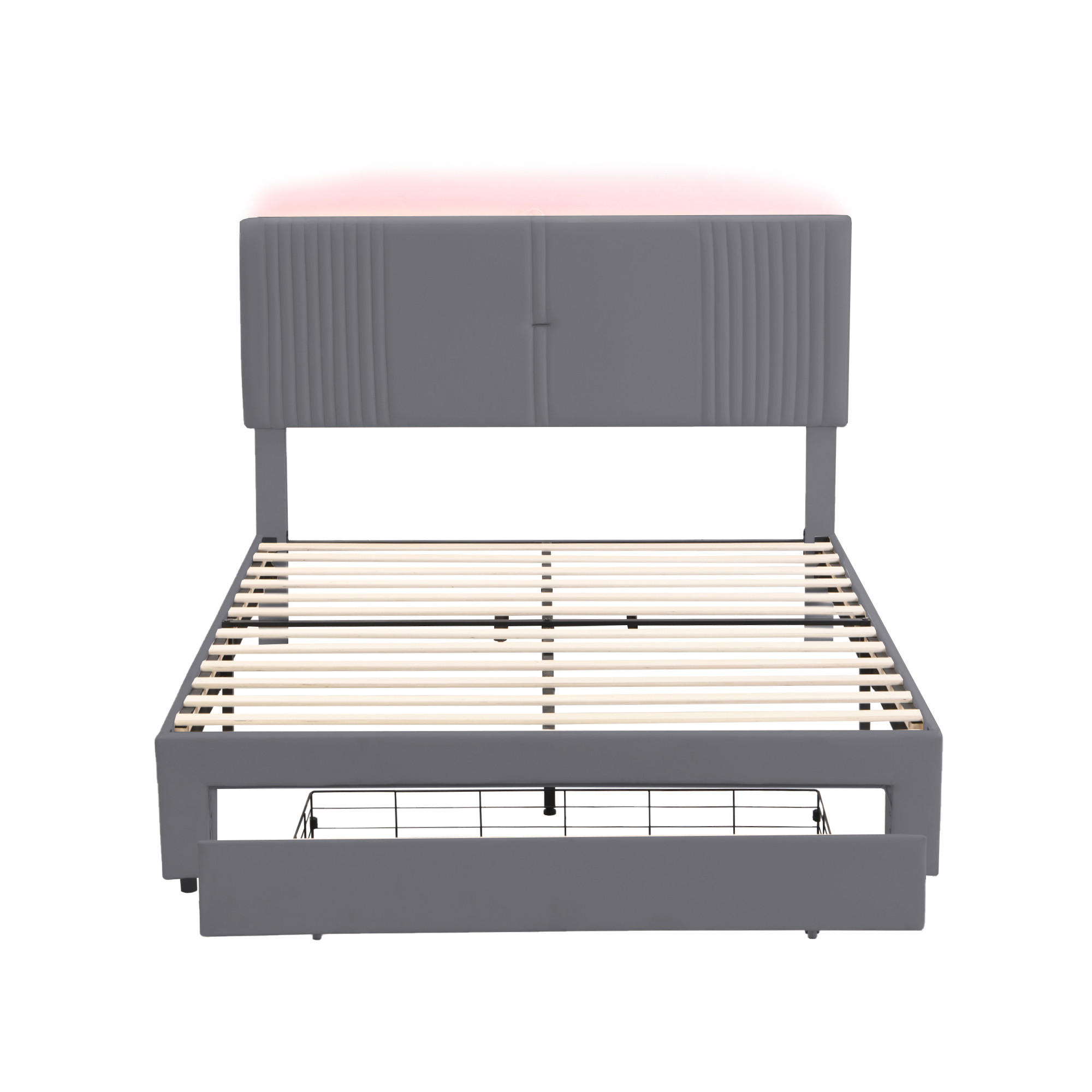 POLSTERBETT 140x200 cm LED USB Schubladen grau - Grau, Textil (140/200cm) - LEBENLANG