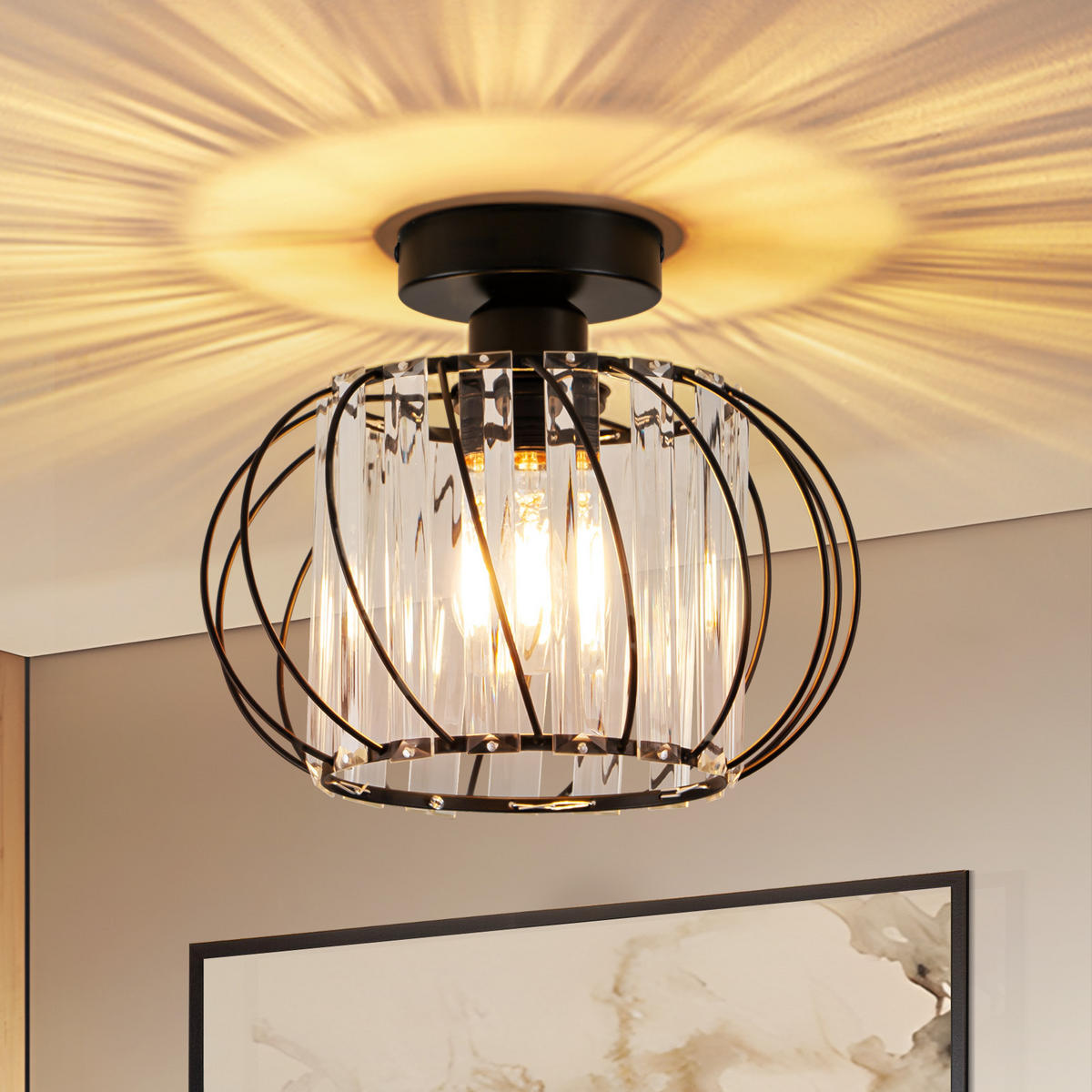 DECKENSTRAHLER Flammel 21/25/25 cm - Schwarz, Metall (21/25/25cm) - ZMH