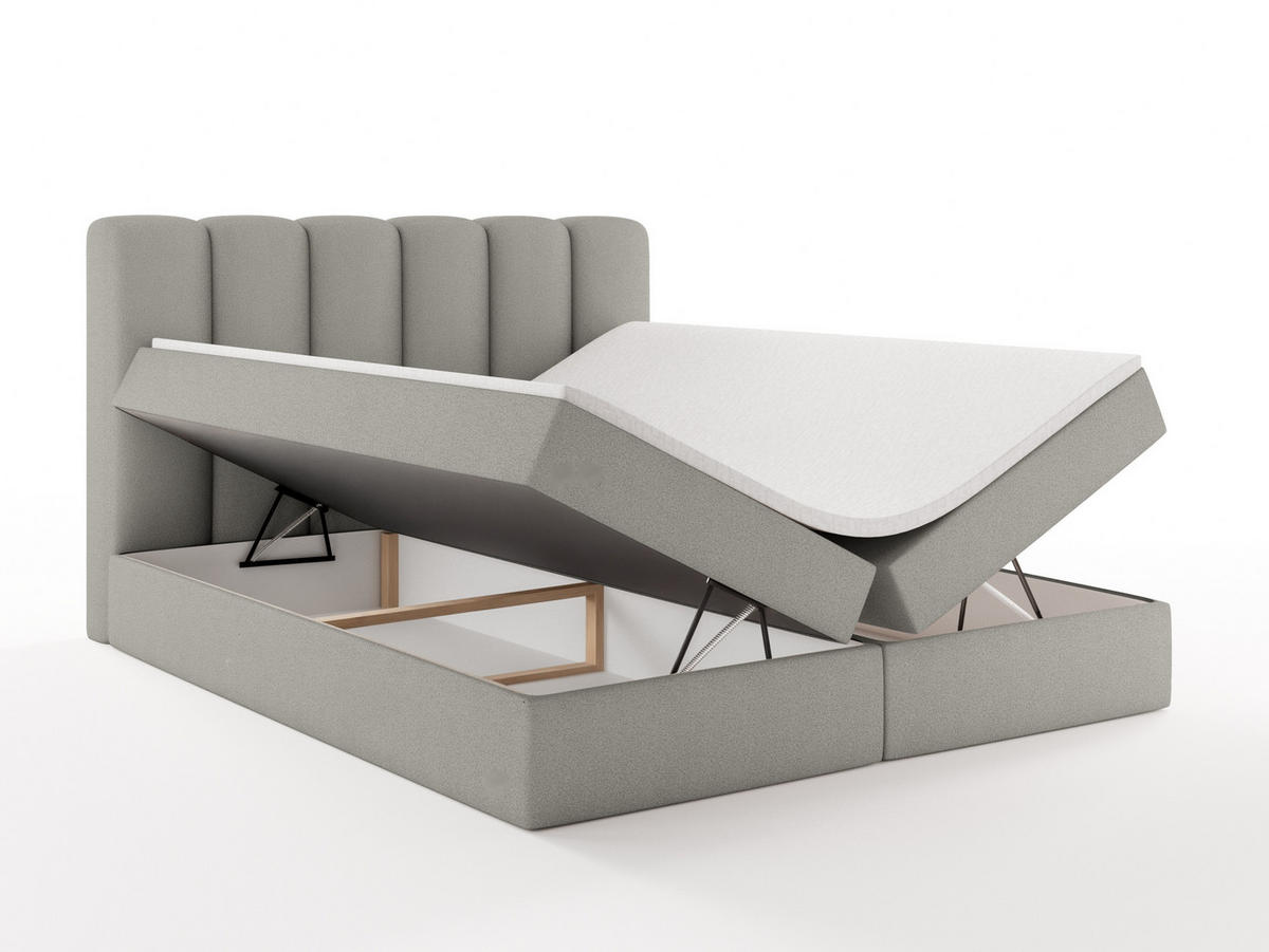 BOXBET NOLARO 160x200 cm Komplett-Set mit Bettkasten, Bonell-Matratze und Topper, Bouclé Hellgrau - Hellgrau, Textil (160/200cm) - Luxkor24