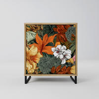 SIDEBOARD RADIANT FLORA, Eichefarben, 57,5x42x67,5 cm, Schwarze Metall-Rahmenfüße - Eichefarben/Multicolor, Holzwerkstoff/Metall (57.5/67.5/42cm) - SpaceRebels