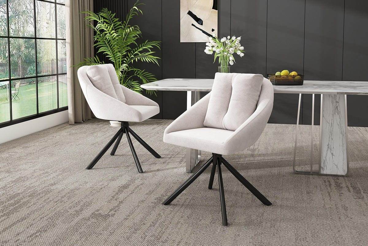DREHSTUHL 2er-Set Beige aus Samt mit Rollen - Beige, Metall (62.23/49.53/72.39cm) - OKMYHOME