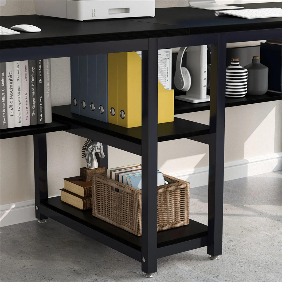 SCHREIBTISCH 200/60/75 cm Doppel Computertisch 2 Personen - Schwarz, Metall (200/60/75cm) - Kaket