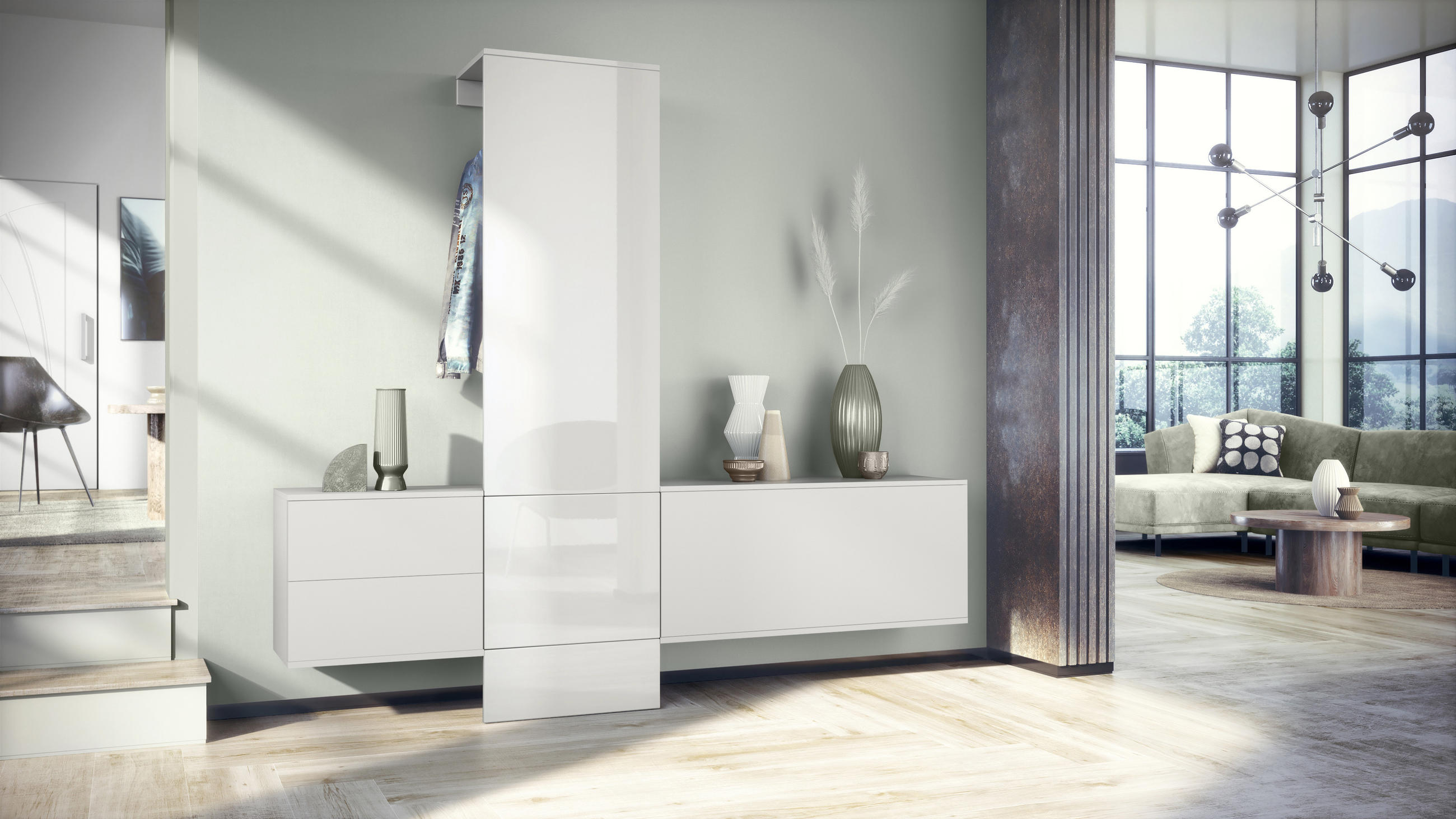 GARDEROBE DualVista Weiß Hochglanz - Weiß Hochglanz, Holzwerkstoff (208/193/35cm) - Vladon