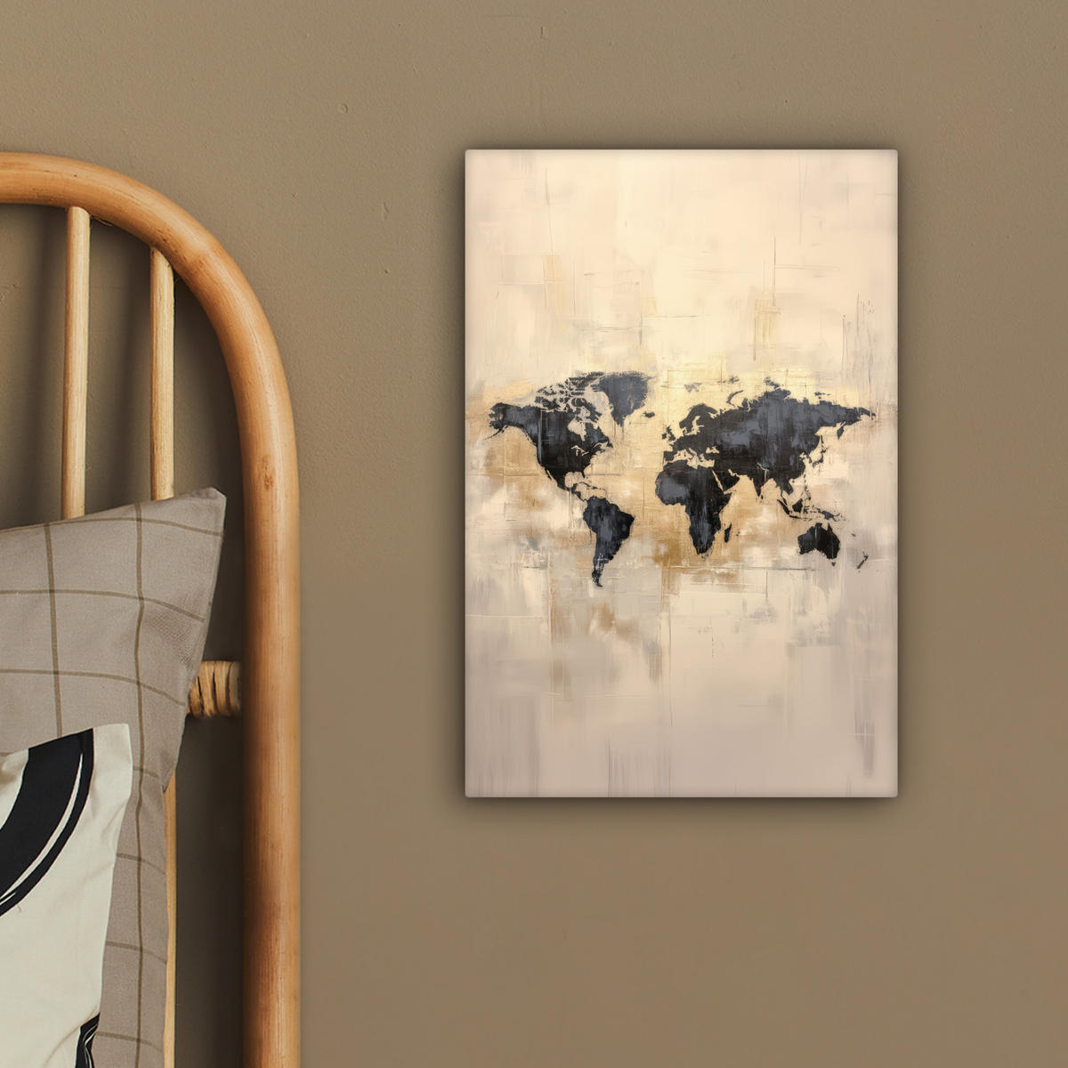 LEINWANDBILD Weltkarte - Gold - Schwarz - Abstrakt 20x30 cm - Kupferfarben, Textil (20/30cm) - MuchoWow