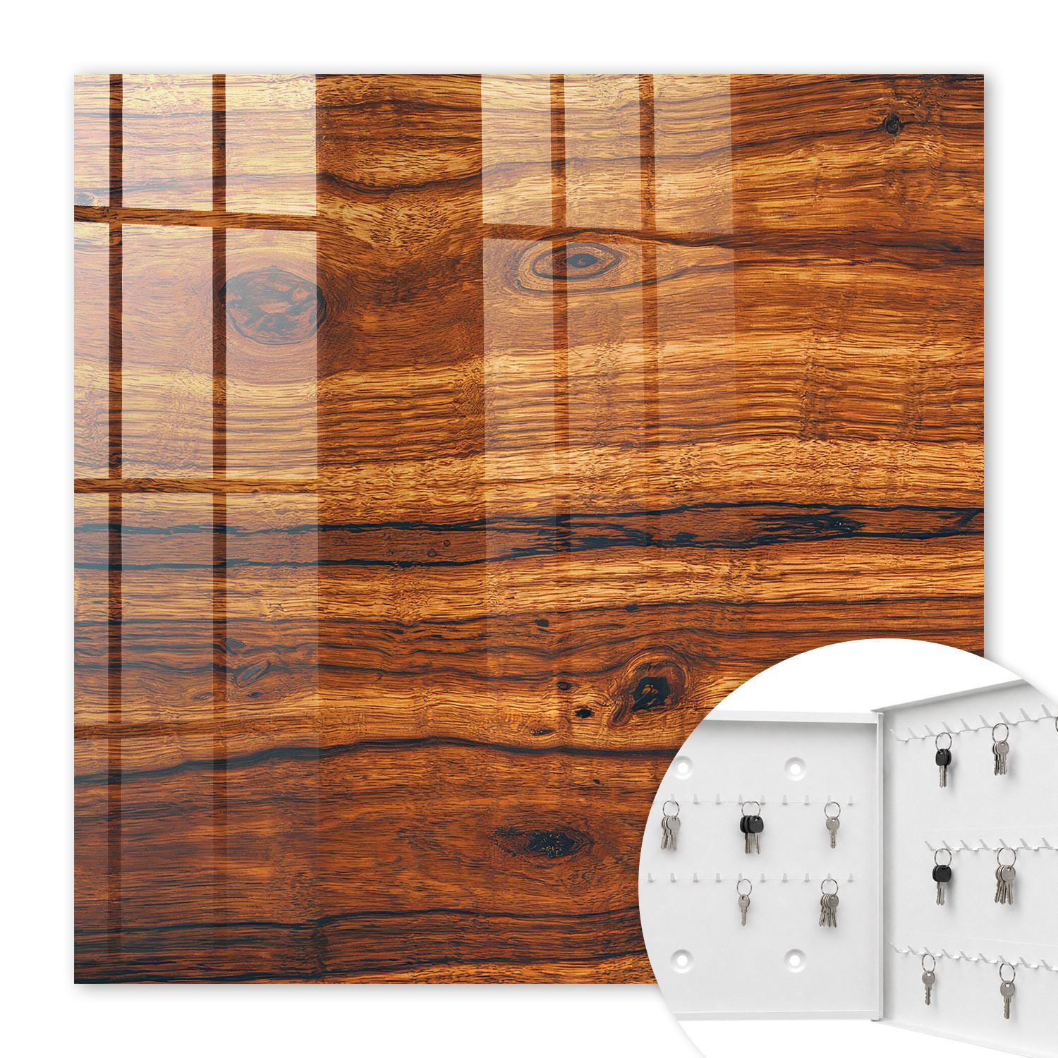 SCHLÜSSELBOX Weiß 30x30 cm – Türöffnung nach rechts - Holzstruktur - Braun, Metall (30/30/5cm) - TULUP