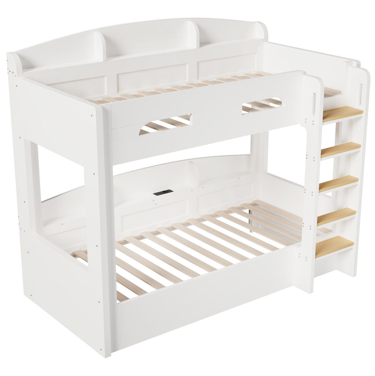 ETAGENBETT 90x200 cm in Weiß mit USB-Steckdose und Ablageflächen - Weiß, Holz (90/200cm) - IVMEU