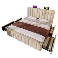 ČALOUNĚNÁ postel 140/190 cm s USB a USB-C, 4 zásuvkami a zlatými detaily, Béžová - béžová, textil (140/190cm) - Redom