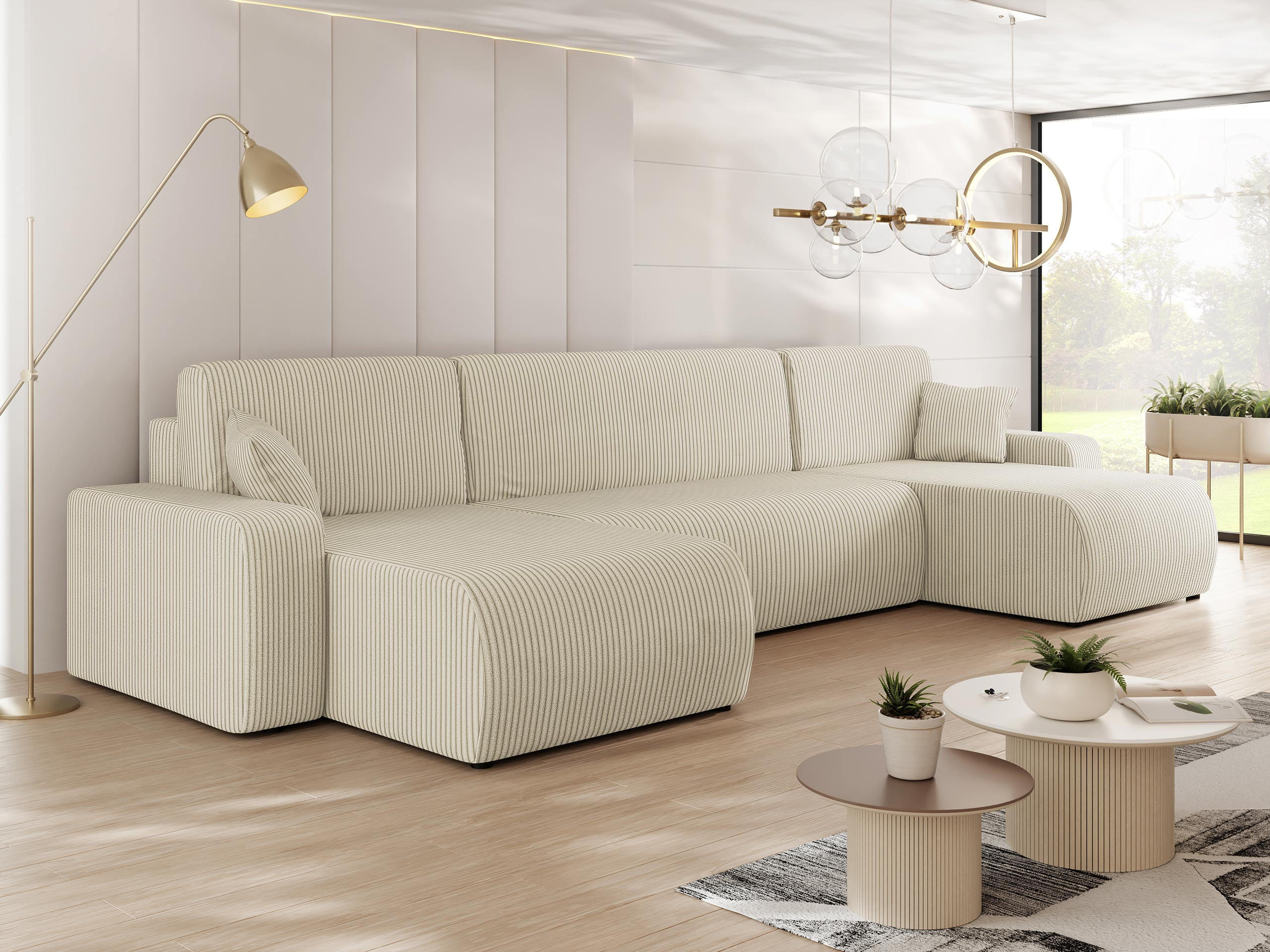 WOHNLANDSCHAFT Piano U Cord - Creme/Schwarz, Holz/Kunststoff (312/82/145cm) - MIRJAN24
