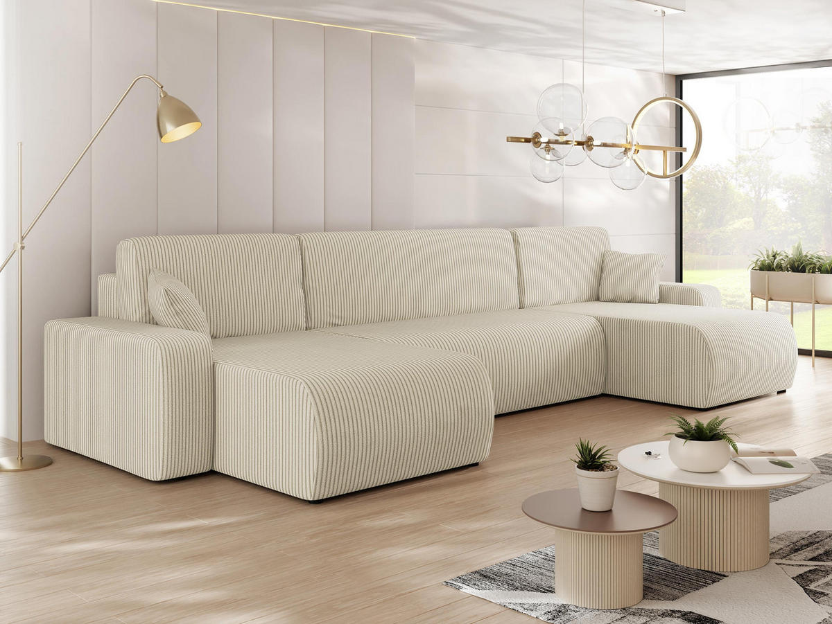 WOHNLANDSCHAFT Piano U Cord - Creme/Schwarz, Holz/Kunststoff (312/82/145cm) - MIRJAN24
