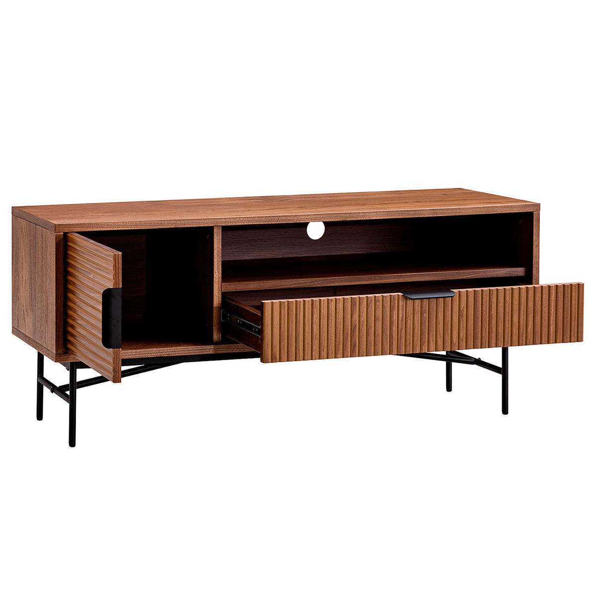 TV-LOWBOARD - Echtholzfurnier - 120 cm - Walnussfarben/Schwarz, Holzwerkstoff/Metall (120/50/40cm) - home24