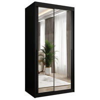 SCHIEBETÜRENSCHRANK mit Spiegel 100 cm Breite, schwarz, mit schwarzem Griff - Schwarz, Holzwerkstoff (100/200/62cm) - Home Collective