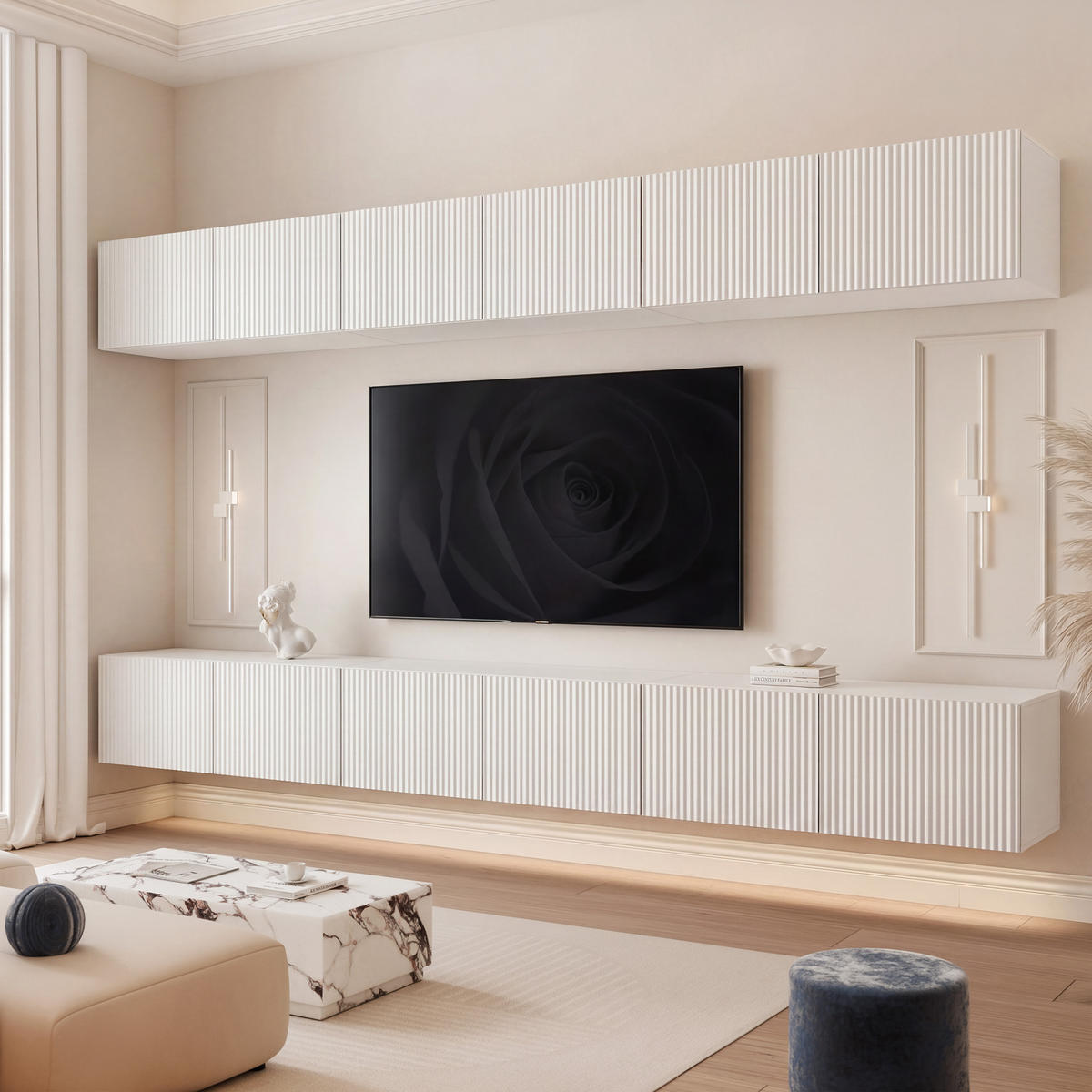 TV-LOWBOARD ANGEL VI mit LED-Beleuchtung, 300 cm Weiß matt - Weiß, Holzwerkstoff (300/36/40cm) - Idohome