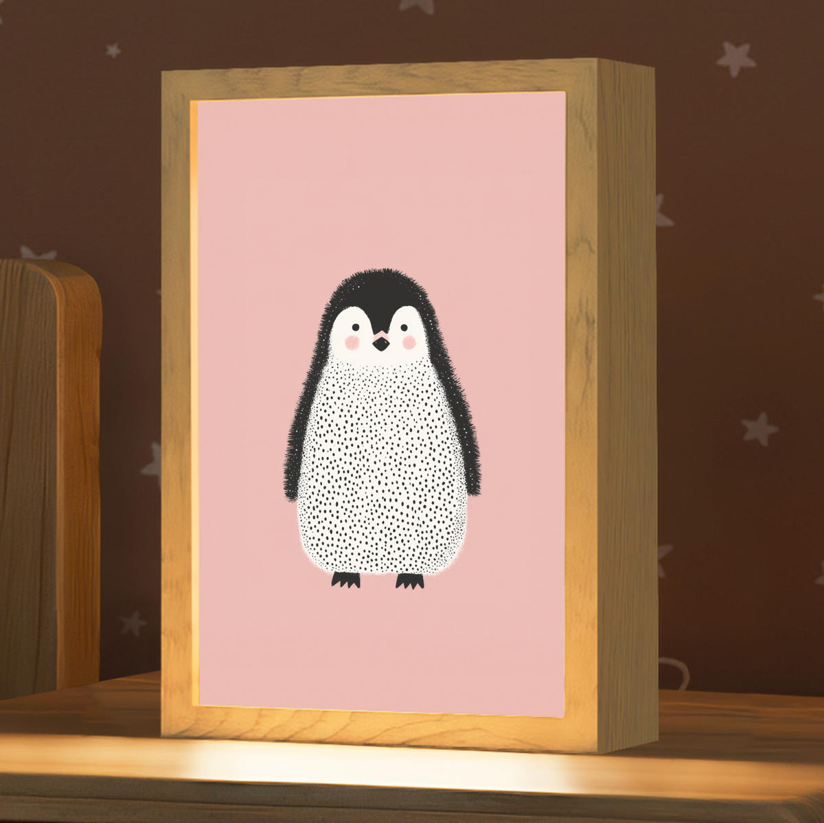 NACHTTISCHLAMPE Pinguin - Punkte - Minimalistisch - Rosa 20x30 cm - Rosa, Holzwerkstoff (8/20/30cm)