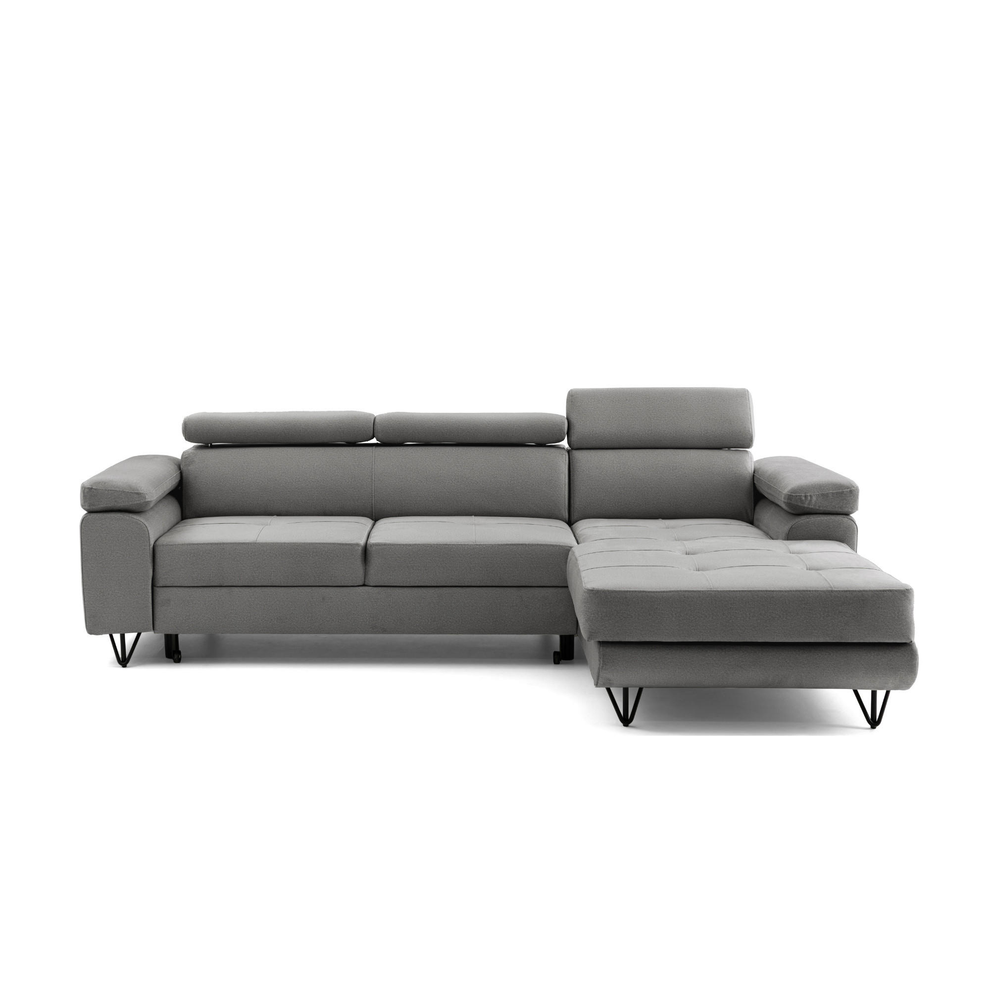 ECKSOFA NORIS L Rechts mit Schlaffunktion 128x203 Velours Grau - Schwarz/Grau, Holz/Textil (183/250cm) - Muffo
