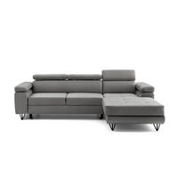 ECKSOFA NORIS L Rechts mit Schlaffunktion 128x203 Velours Grau - Schwarz/Grau, Holz/Textil (183/250cm) - Muffo