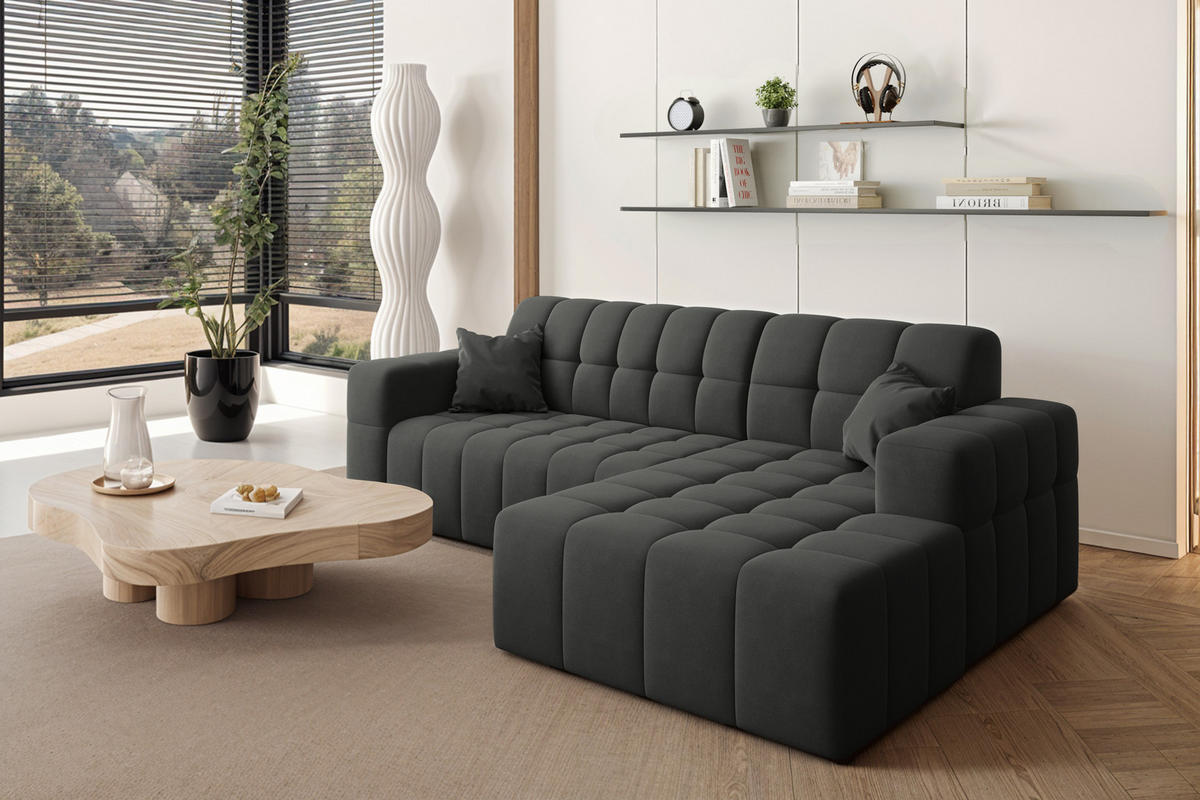 ECKSOFA L-förmiges Nimes Velours Stoff Schwarz Rechts - Schwarz, Holz/Kunststoff (265/168cm) - Kaiser Möbel