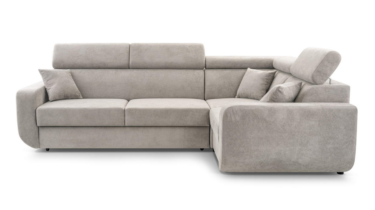 ECKSOFA RENO Beige Plüsch-Stoff mit Schlaffunktion - Beige, Holz (263/184cm) - MASSENO
