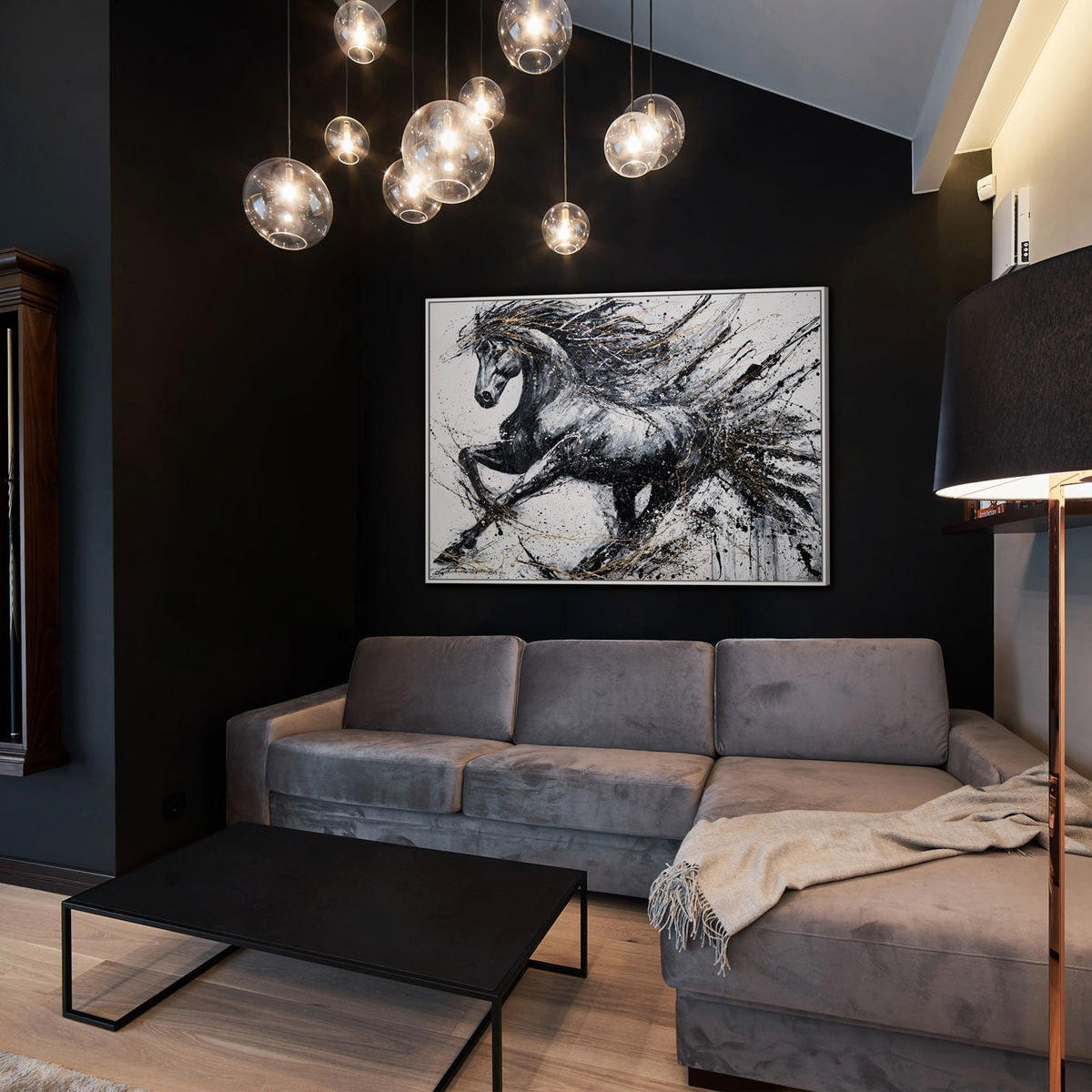 GEMÄLDE Energie der Geschwindigkeit Schattenfugenrahmen Gold 120x80 cm - Goldfarben, Holz (120/80cm) - YS-art gallery