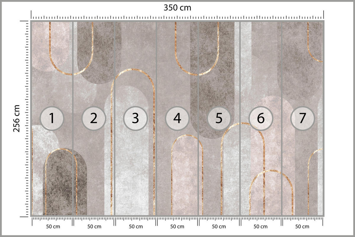 FOTOTAPETE für Wohnzimmer Geometrische Bögen Beige Beton 350x256 - Beige/Braun, Papier (350/256cm) - Muralo