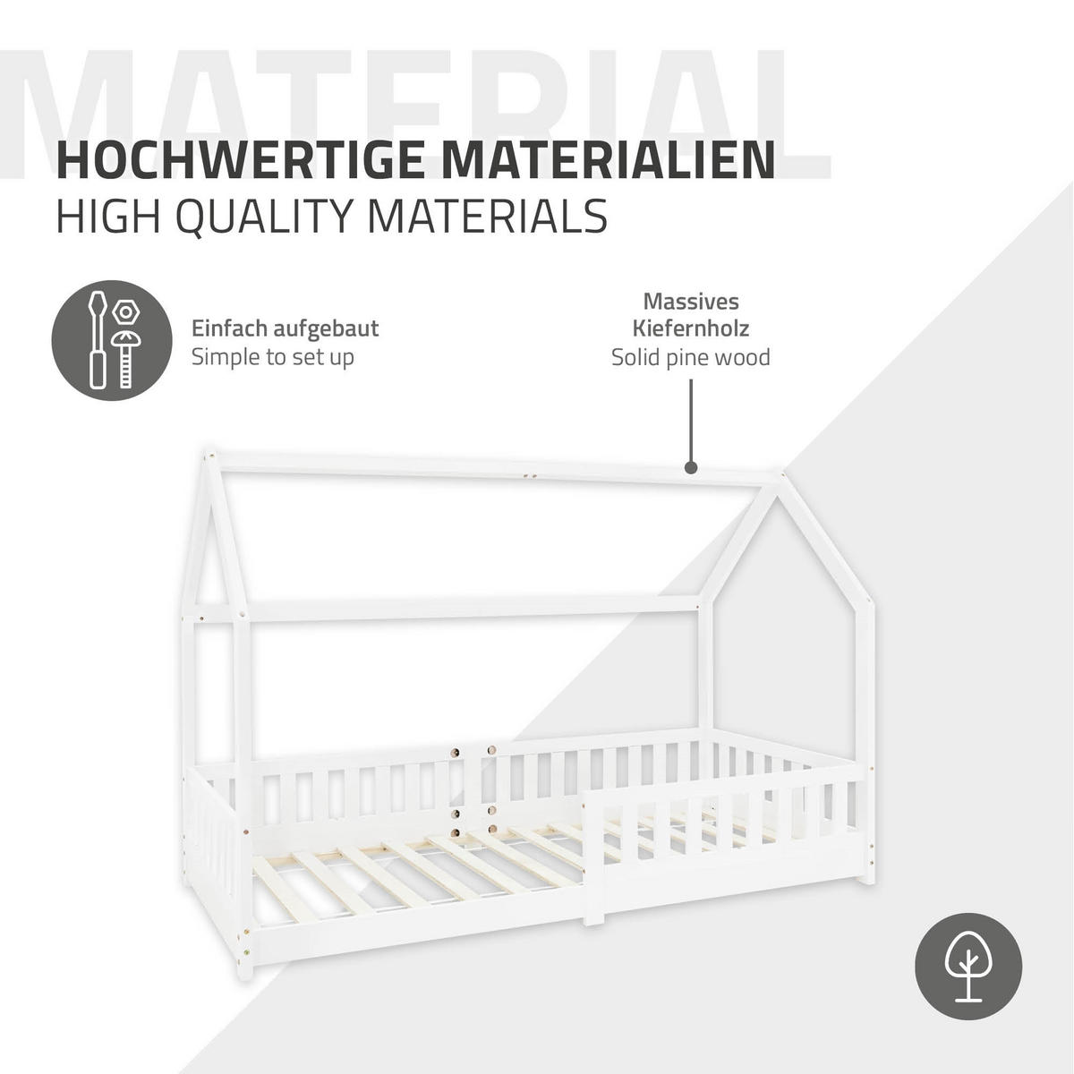 KINDERBETT mit Dach 90x200 cm Weiß - Weiß, Holz (90/200cm) - ML-DESIGN