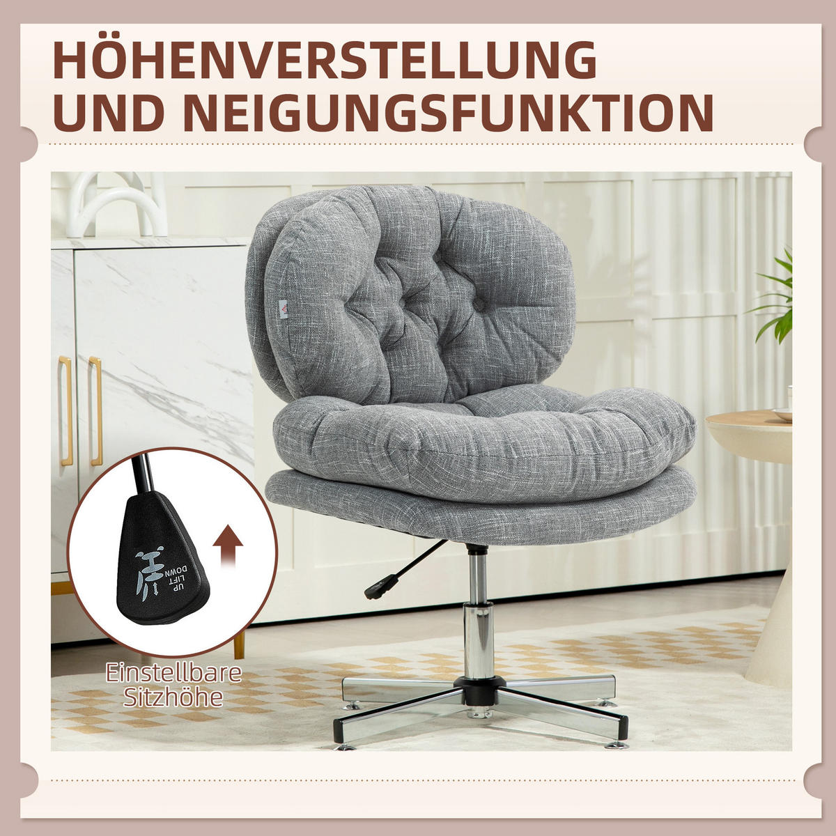 BÜROSTUHL mit Wippfunktion höhenverstellbar Polyester Gray - Grau, Kunststoff (65/94/65cm) - Meubliv