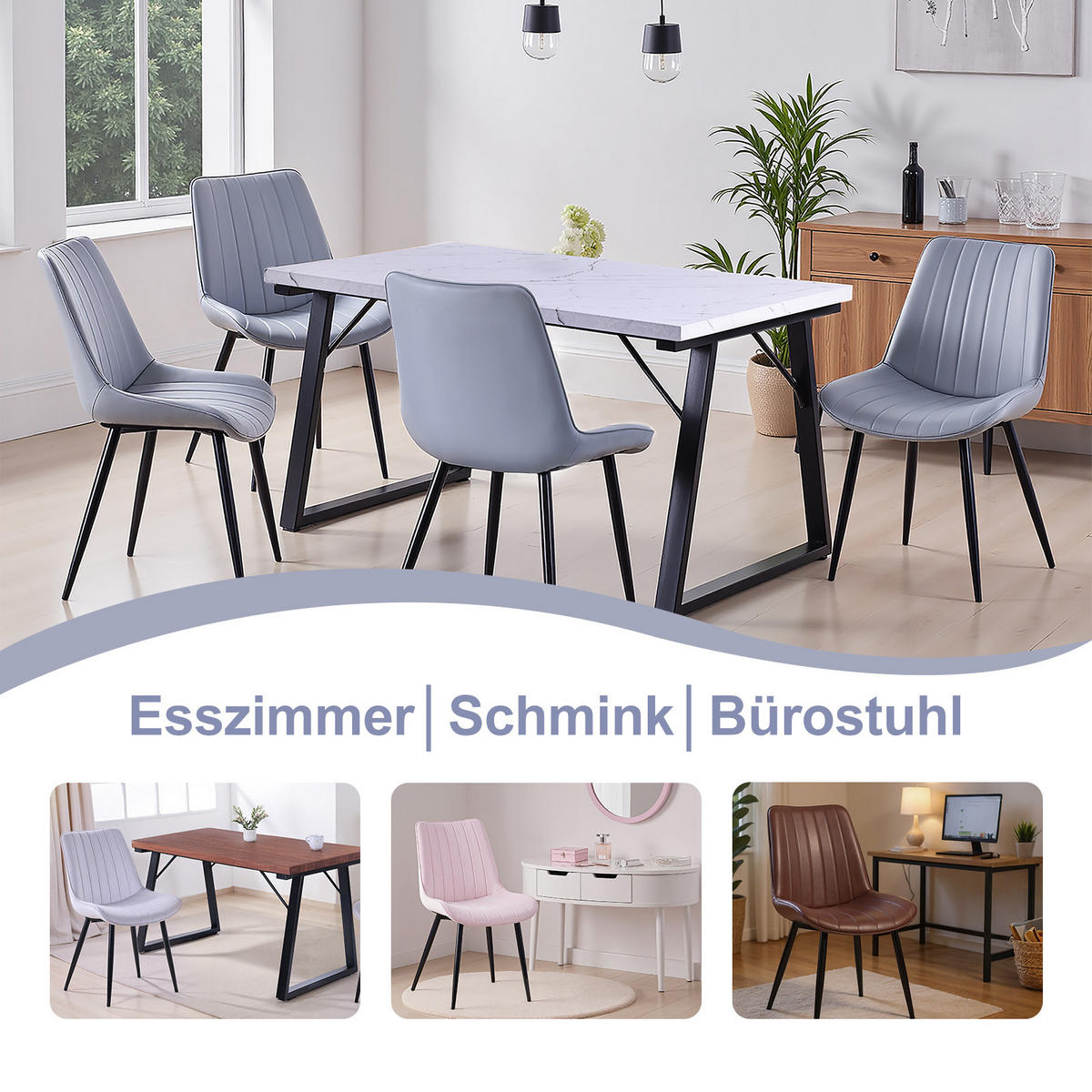 STUHL-SET 2 Stück aus Kunstleder in Modernem Stil-YZ1 - Dunkelgrau, Textil/Metall (62.5/88/53cm) - HOMAVO
